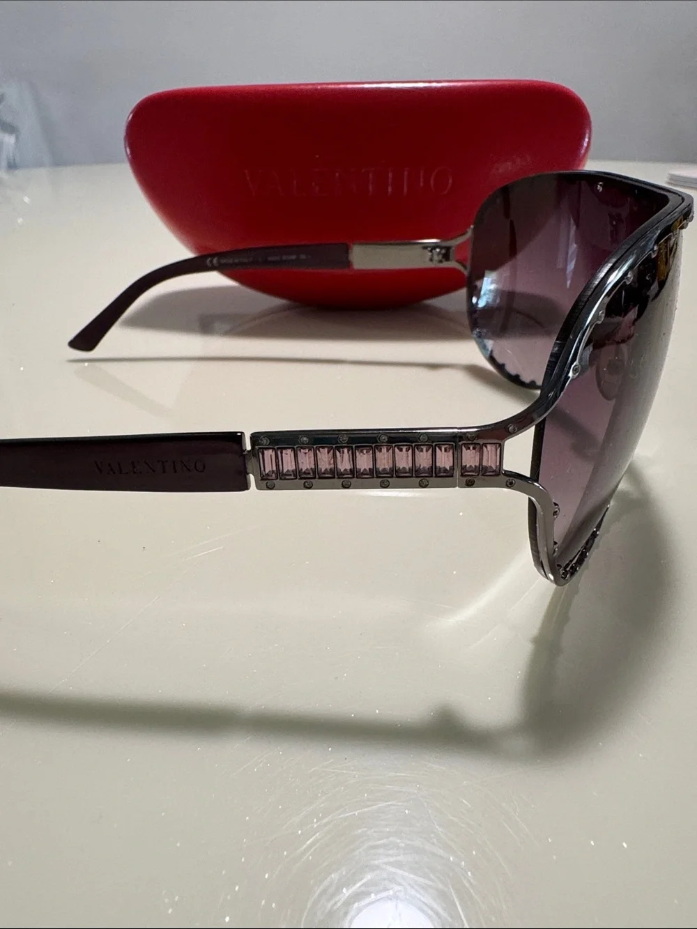 Pre-Loved Valentino Shield Sunglasses with Purple Gradient Lenses